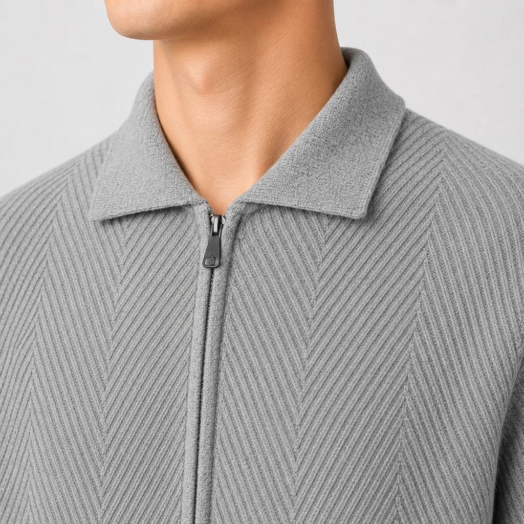 Men's Cardigan with Zip and Textured Knit