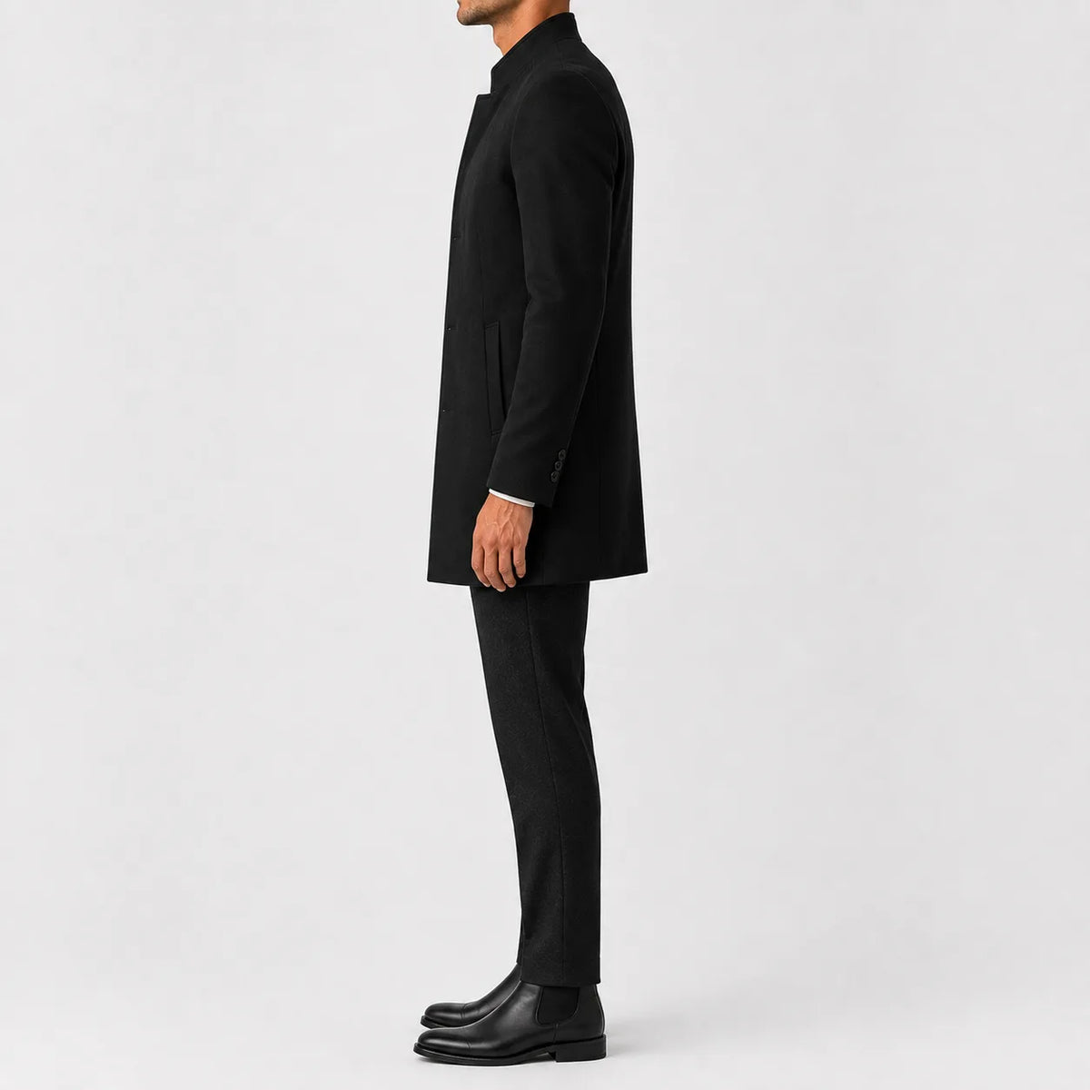 Men's Slim-fit Trench Coat with Mandarin Collar