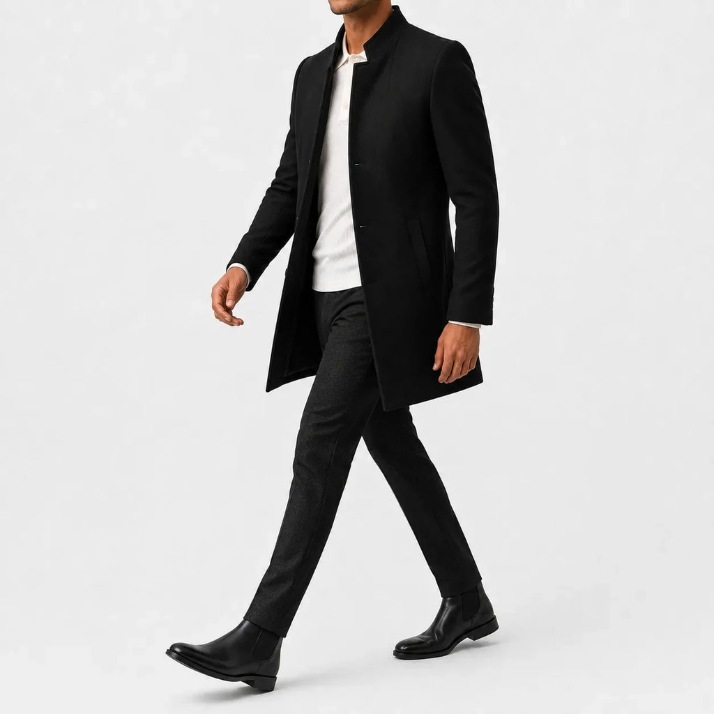 Men's Slim-fit Trench Coat with Mandarin Collar