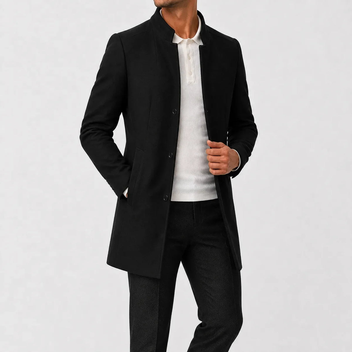 Men's Slim-fit Trench Coat with Mandarin Collar