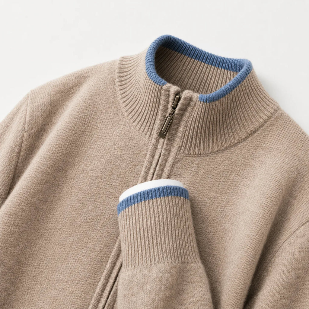 Men's Zip-up Jumper with Knitted Texture