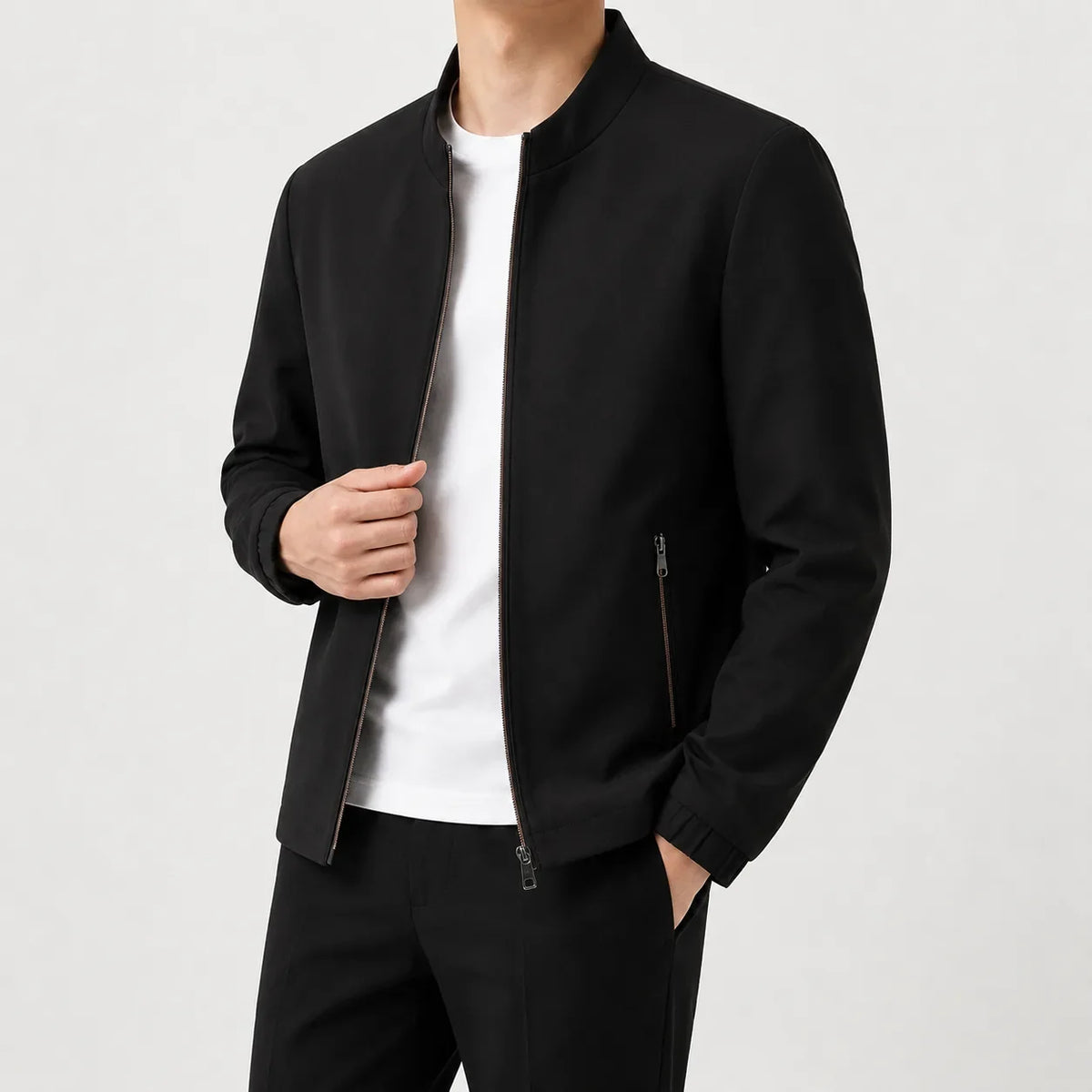 Men's Bomber Jacket with Mandarin Collar