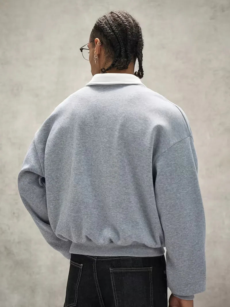 Men's Oversized Polo-Collar Sweatshirt with Embroidered Chest