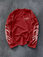 Men's Dark Longsleeve with White Script Print on Sleeves and Chest