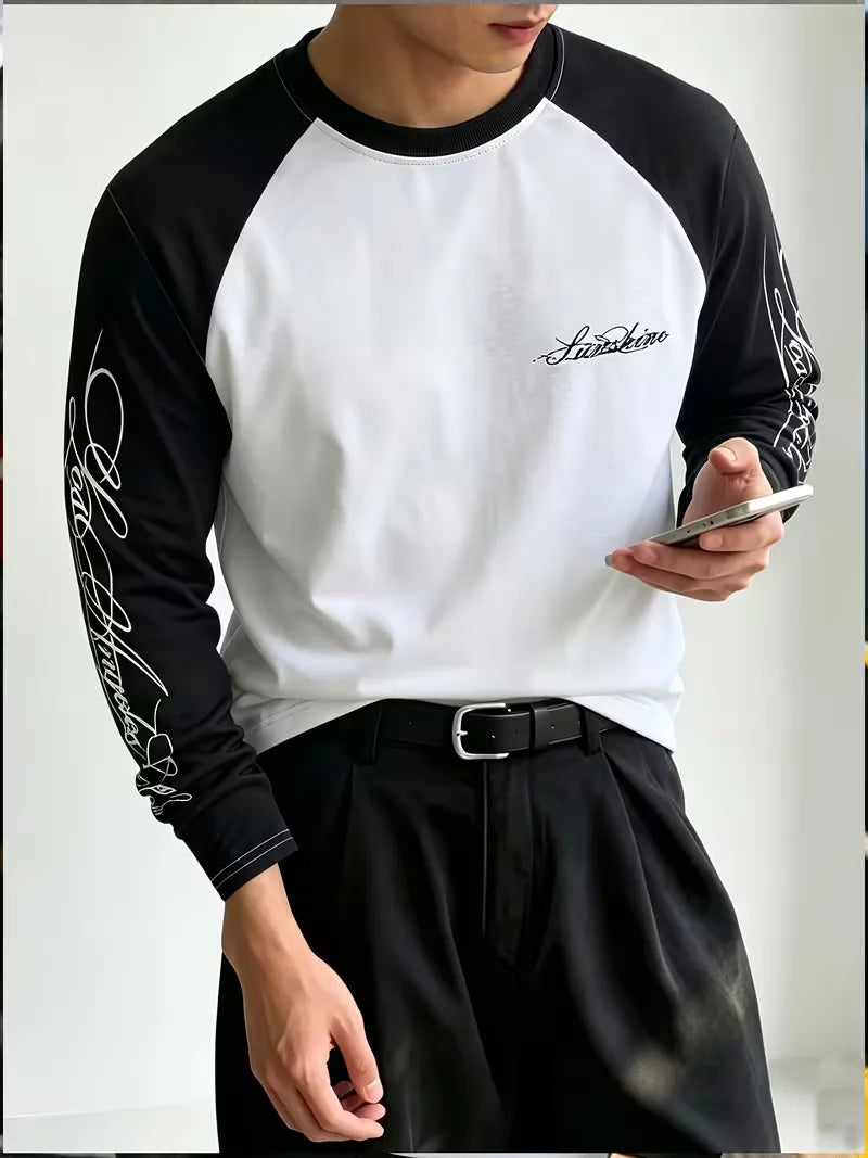 Men's Colour-Block Raglan Longsleeve with Script Sleeves