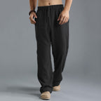 Men's Relaxed linen-look Trousers – Breathable Elastic-Waist Pants