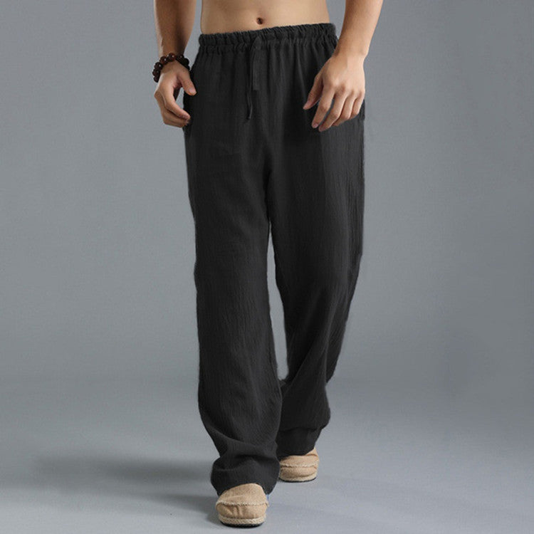 Men's Relaxed linen-look Trousers – Breathable Elastic-Waist Pants