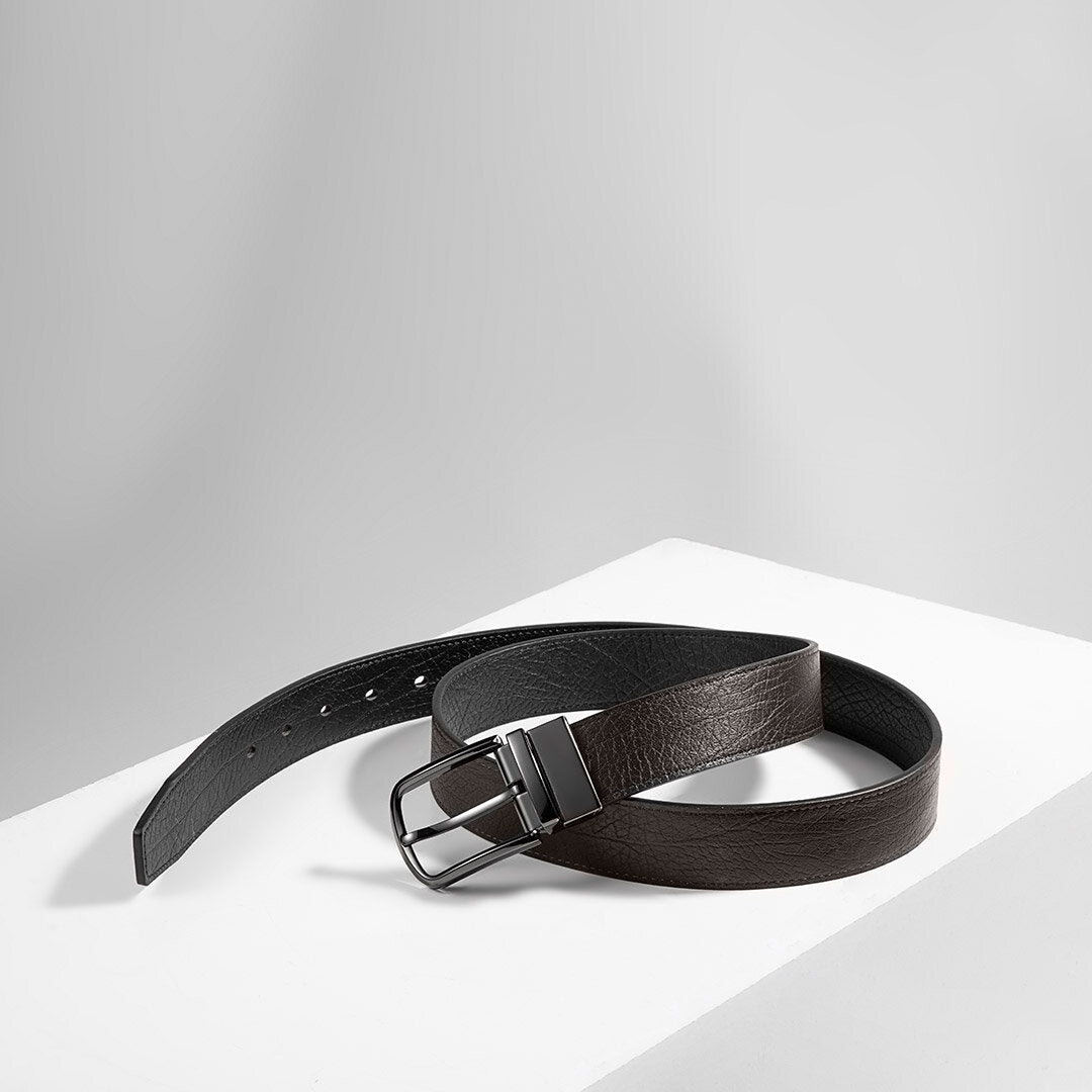 Men's Reversible leather-look Belt – Rotating Buckle Adjustable Waist Strap
