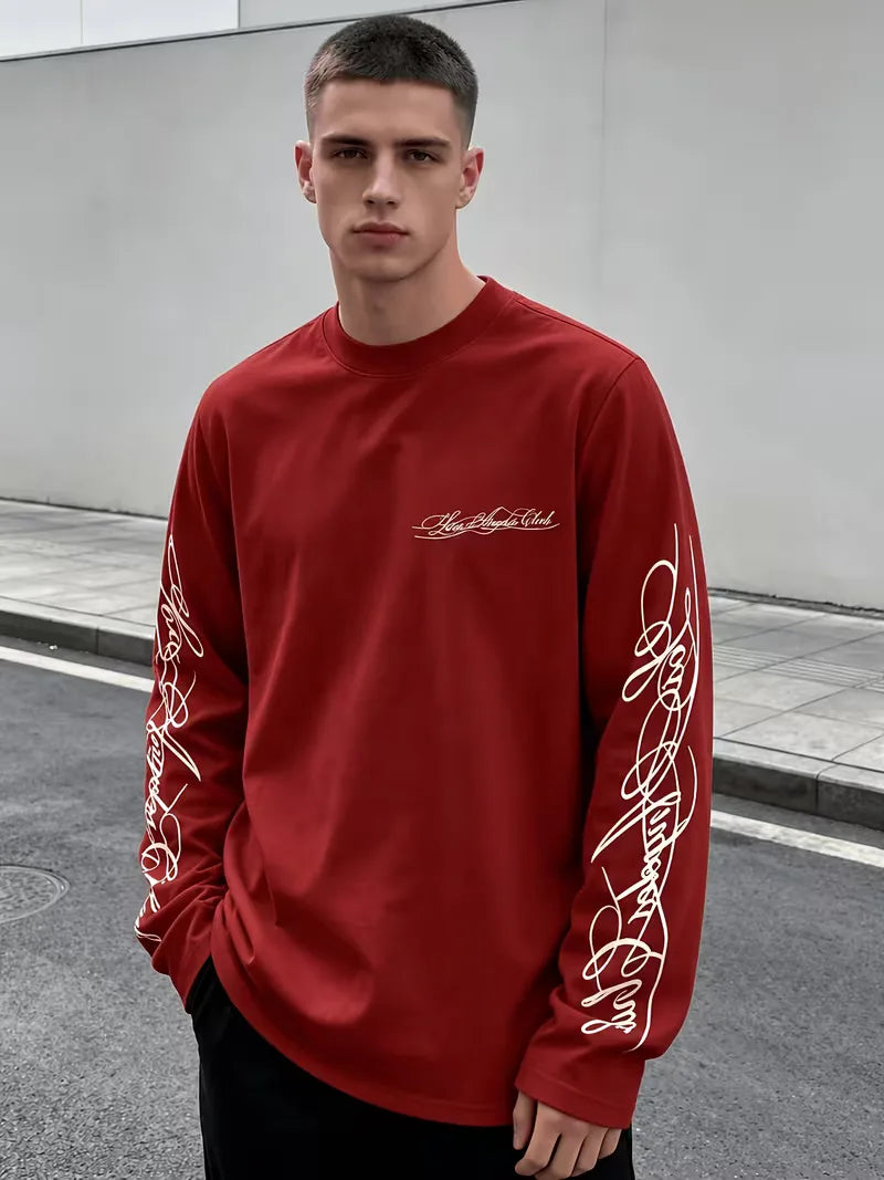 Men's Crew-Neck Longsleeve with Script Graphics – Six Colours