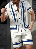 Men's Short Sleeve Shirt and Shorts Set in White/Blue