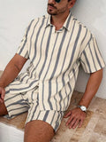 Men's Striped Short Sleeve Shirt and Shorts Set