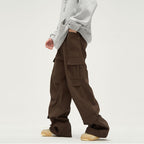 Men's Baggy Cargo Work Pants – Heavy Duty Utility Trousers in Black or Dark Brown