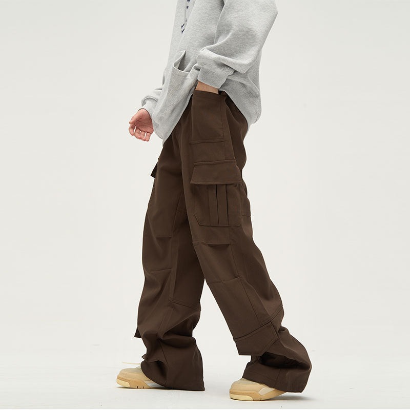 Men's Baggy Cargo Work Pants – Heavy Duty Utility Trousers in Black or Dark Brown