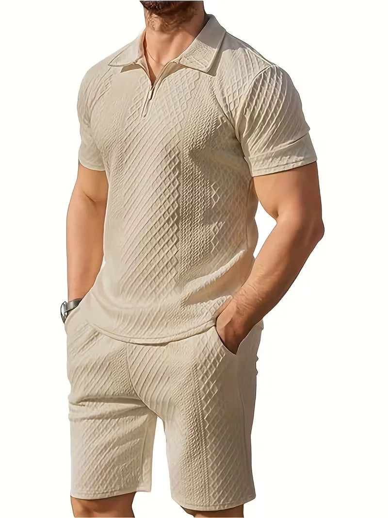 Men's Jacquard Polo and Shorts Set