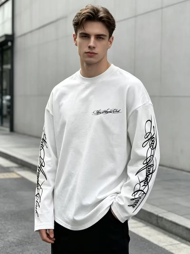 Men's Crew-Neck Longsleeve with Script Graphics – Six Colours