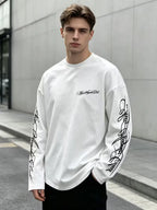 Men's Crew-Neck Longsleeve with Script Graphics – Six Colours