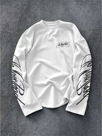 Men's Dark Longsleeve with White Script Print on Sleeves and Chest
