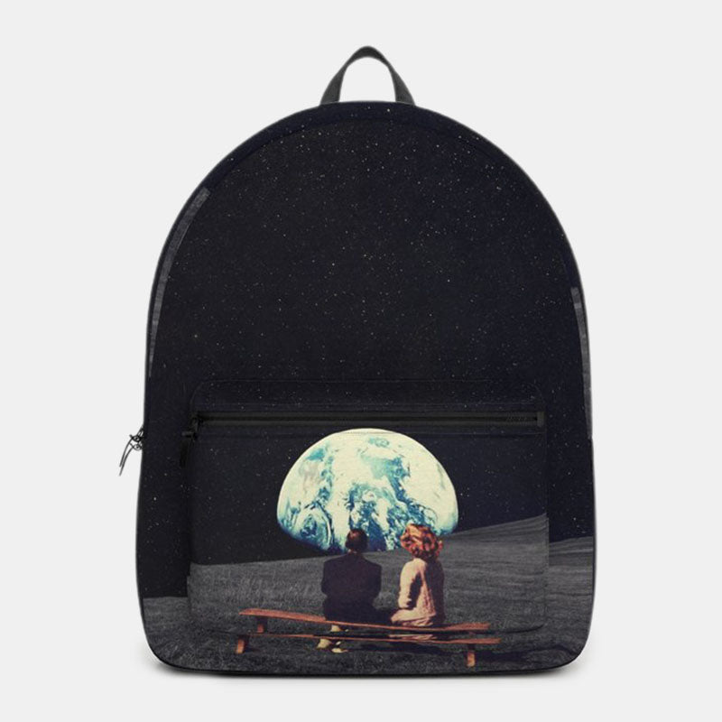 Unisex Space-Print Backpack – Earth and Moon Graphic Design