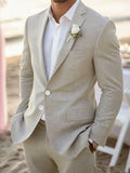 Men's Slim-Fit Linen Suit in Beige