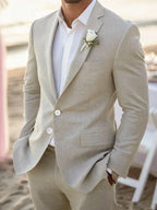 Men's Slim-Fit Linen Suit in Beige