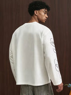 Men's Oversized Waffle-Knit Longsleeve with Script Sleeve Print