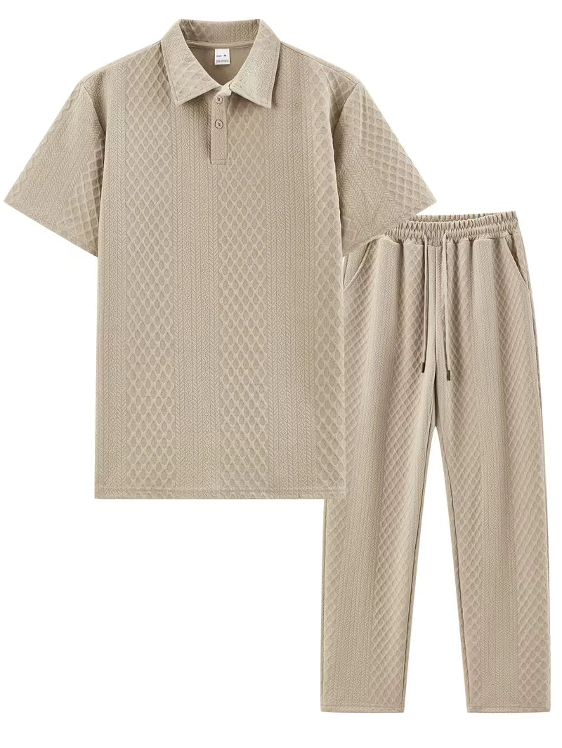 Men's Jacquard Polo and Trouser Lounge Set
