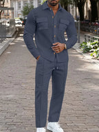 Men's Button-Up Bomber Jacket with Chest Pockets