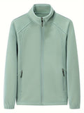 Women's Zip-front Jacket with stand-up collar and long sleeve – Light Green