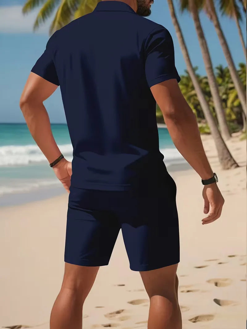 Men's Polo and Shorts Summer Set in Light Blue