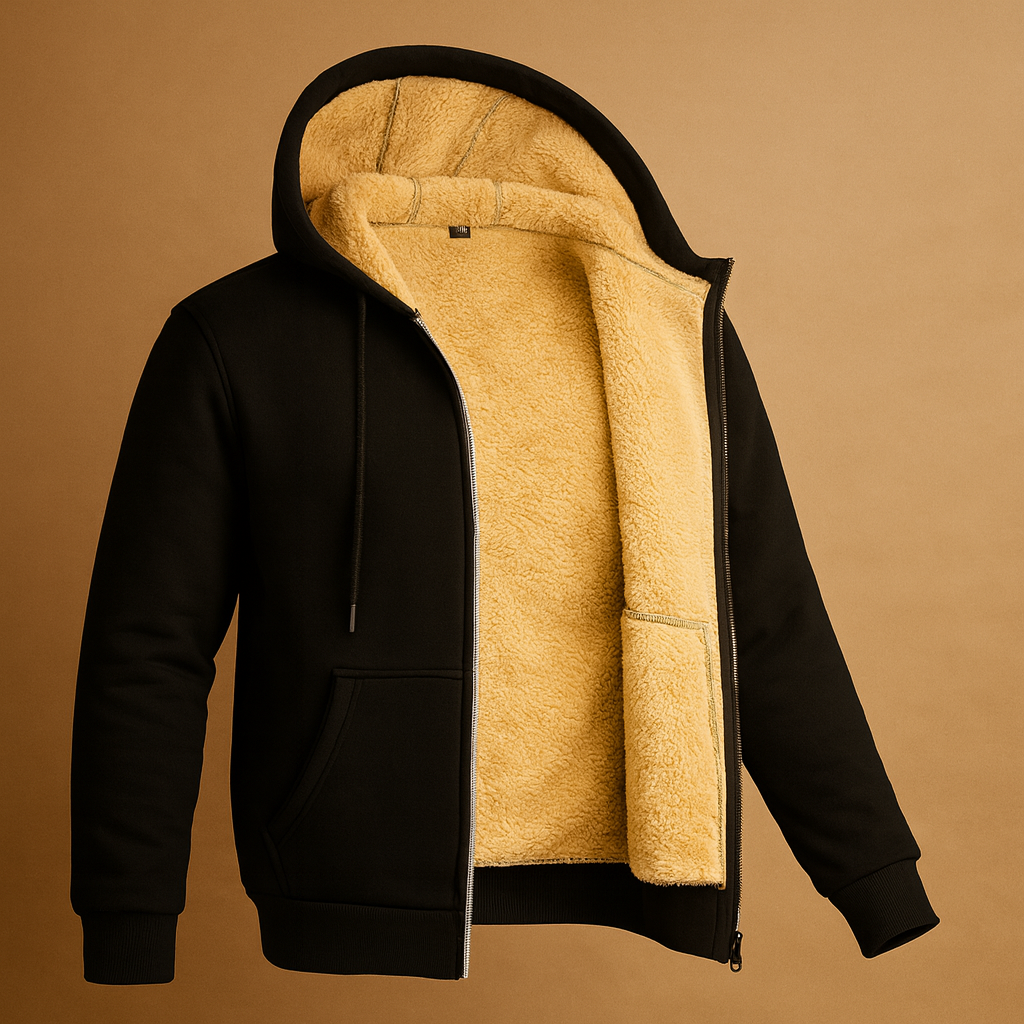 Men's Fleece-Lined Zip-Up Hoodie – Warm Hooded Sweatshirt