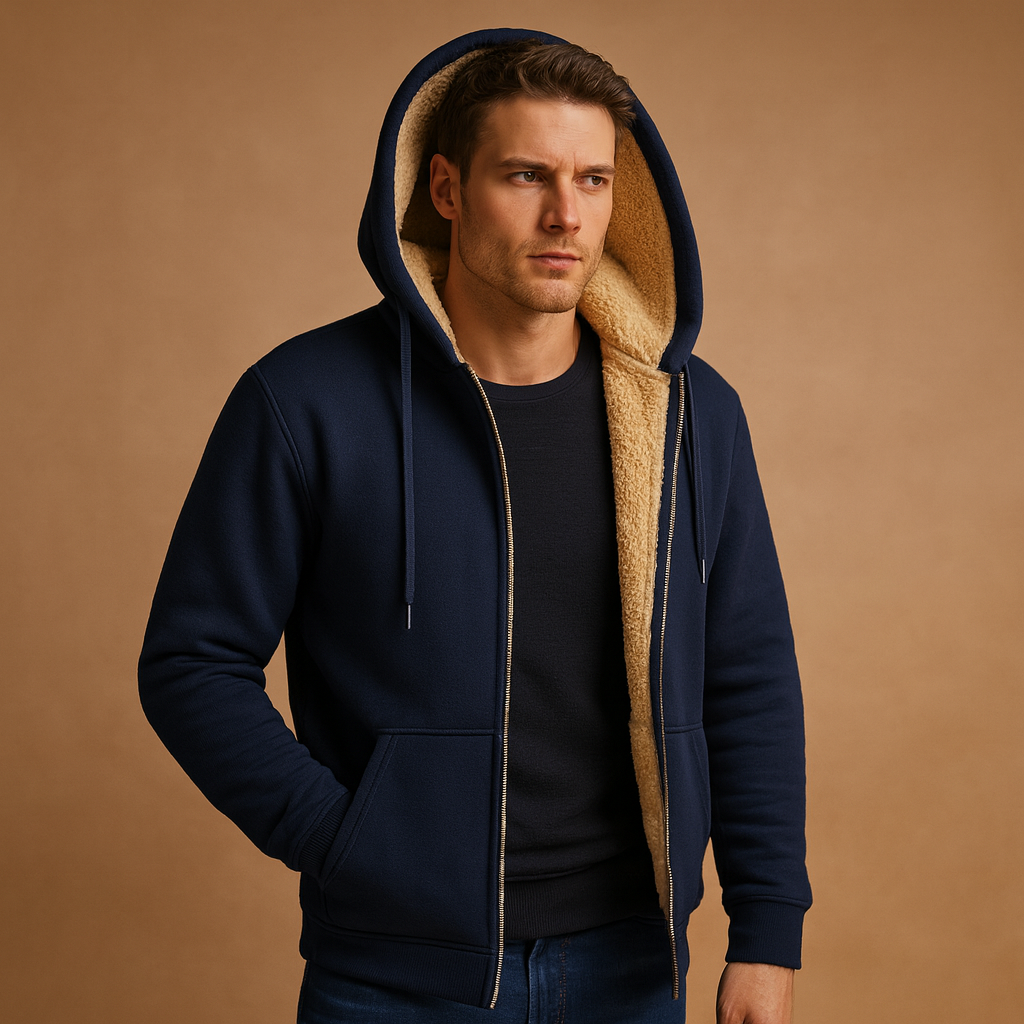 Men's Fleece-Lined Zip-Up Hoodie – Warm Hooded Sweatshirt