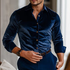 Men's Velvet Long-Sleeve Shirt – Fitted Button-Up Design