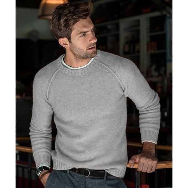 Men's Fine-Knit Crew-Neck Sweater – Relaxed Long-Sleeve Pullover