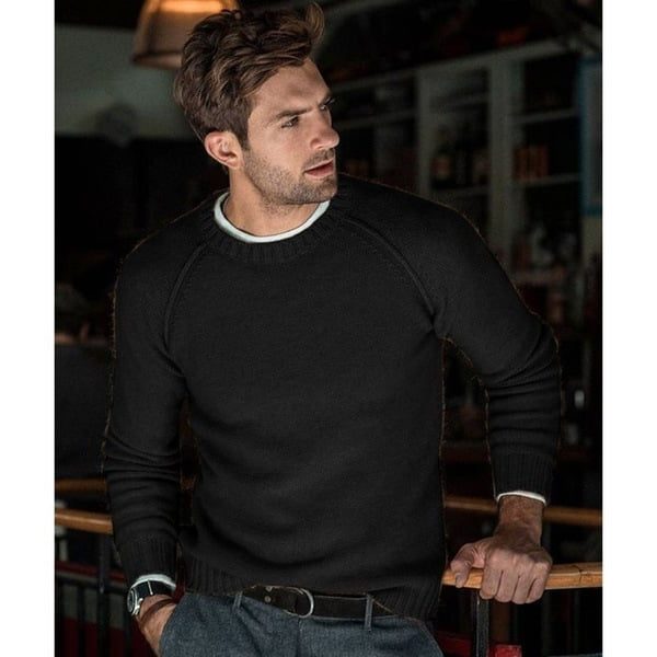 Men's Fine-Knit Crew-Neck Sweater – Relaxed Long-Sleeve Pullover