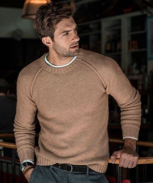 Men's Fine-Knit Crew-Neck Sweater – Relaxed Long-Sleeve Pullover