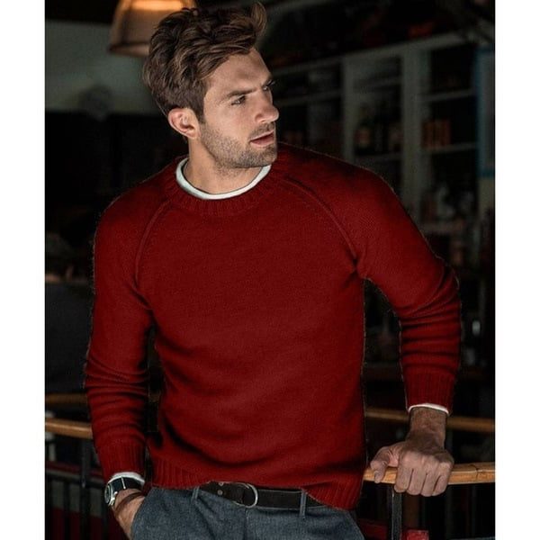 Men's Fine-Knit Crew-Neck Sweater – Relaxed Long-Sleeve Pullover