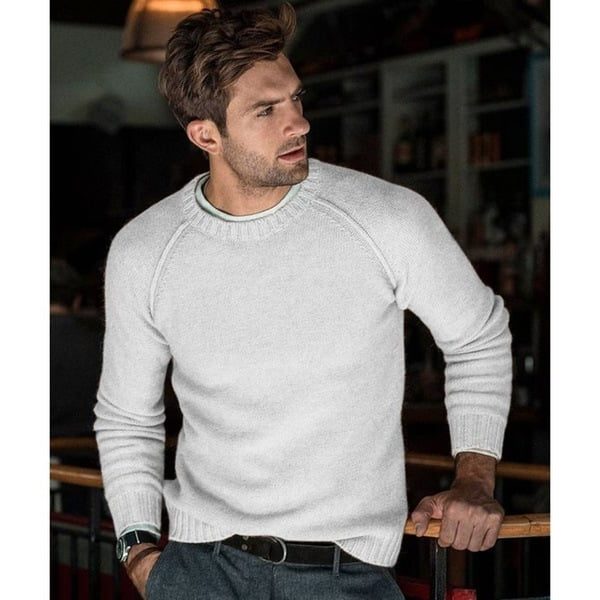 Men's Fine-Knit Crew-Neck Sweater – Relaxed Long-Sleeve Pullover