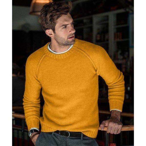 Men's Fine-Knit Crew-Neck Sweater – Relaxed Long-Sleeve Pullover