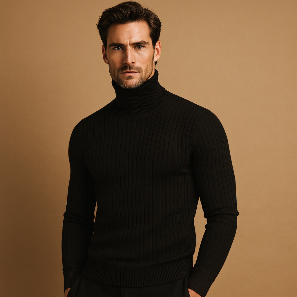 Men's Ribbed Turtleneck Sweater – Soft Knitted Roll-Neck Winter Layer for Smart Casual Office Evening and Everyday Cold-Weather Wear