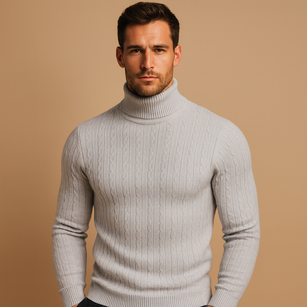 Men's Ribbed Turtleneck Sweater – Soft Knitted Roll-Neck Winter Layer for Smart Casual Office Evening and Everyday Cold-Weather Wear