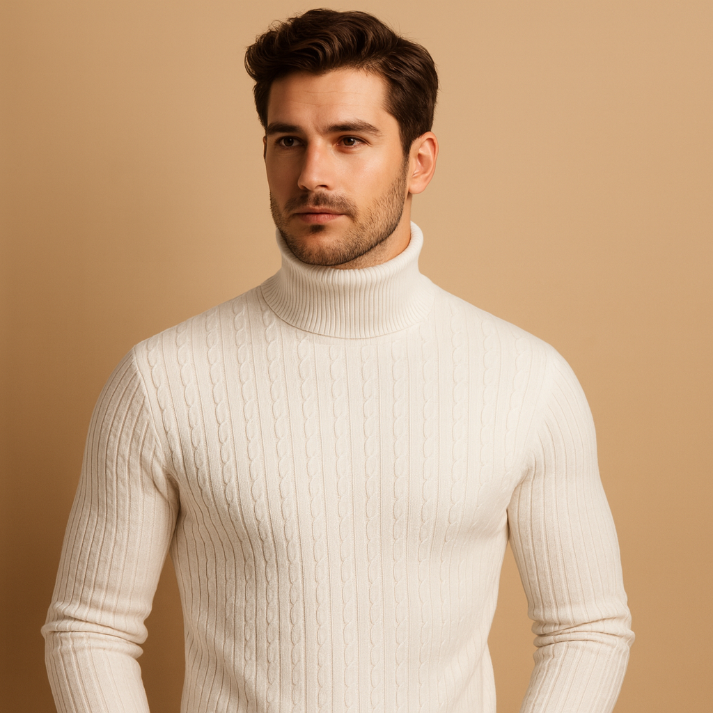 Men's Ribbed Turtleneck Sweater – Soft Knitted Roll-Neck Winter Layer for Smart Casual Office Evening and Everyday Cold-Weather Wear