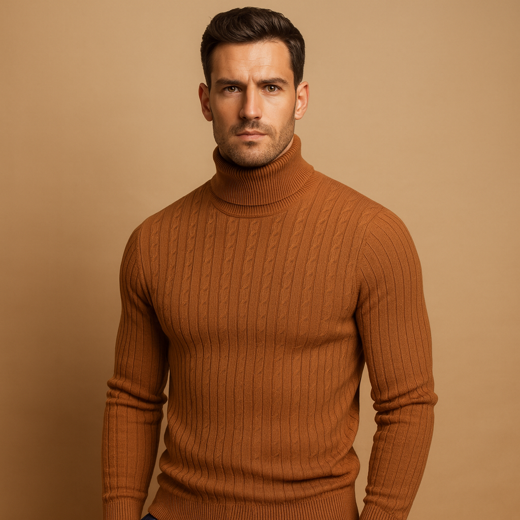 Men's Ribbed Turtleneck Sweater – Soft Knitted Roll-Neck Winter Layer for Smart Casual Office Evening and Everyday Cold-Weather Wear