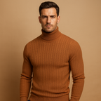 Men's Ribbed Turtleneck Sweater – Soft Knitted Roll-Neck Winter Layer for Smart Casual Office Evening and Everyday Cold-Weather Wear