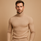 Men's Ribbed Turtleneck Sweater – Soft Knitted Roll-Neck Winter Layer for Smart Casual Office Evening and Everyday Cold-Weather Wear