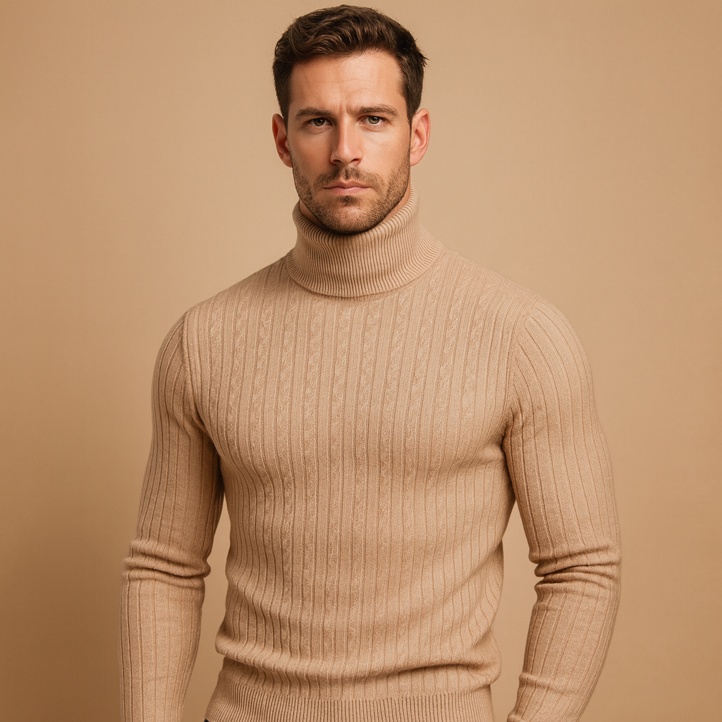 Men's Ribbed Turtleneck Sweater – Soft Knitted Roll-Neck Winter Layer for Smart Casual Office Evening and Everyday Cold-Weather Wear