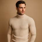 Men's Ribbed Turtleneck Sweater – Soft Knitted Roll-Neck Winter Layer for Smart Casual Office Evening and Everyday Cold-Weather Wear