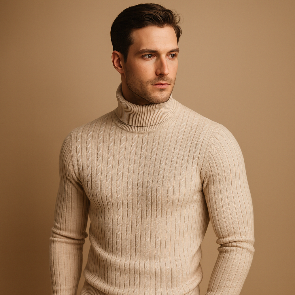 Men's Ribbed Turtleneck Sweater – Soft Knitted Roll-Neck Winter Layer for Smart Casual Office Evening and Everyday Cold-Weather Wear