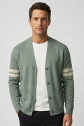 Men's Striped Knitted Cardigan – Button-Front V-Neck Sweater