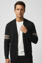Men's Striped Knitted Cardigan – Button-Front V-Neck Sweater