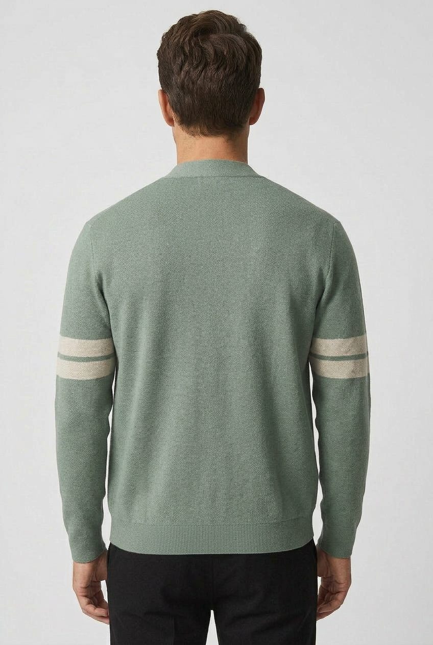 Men's Striped Knitted Cardigan – Button-Front V-Neck Sweater